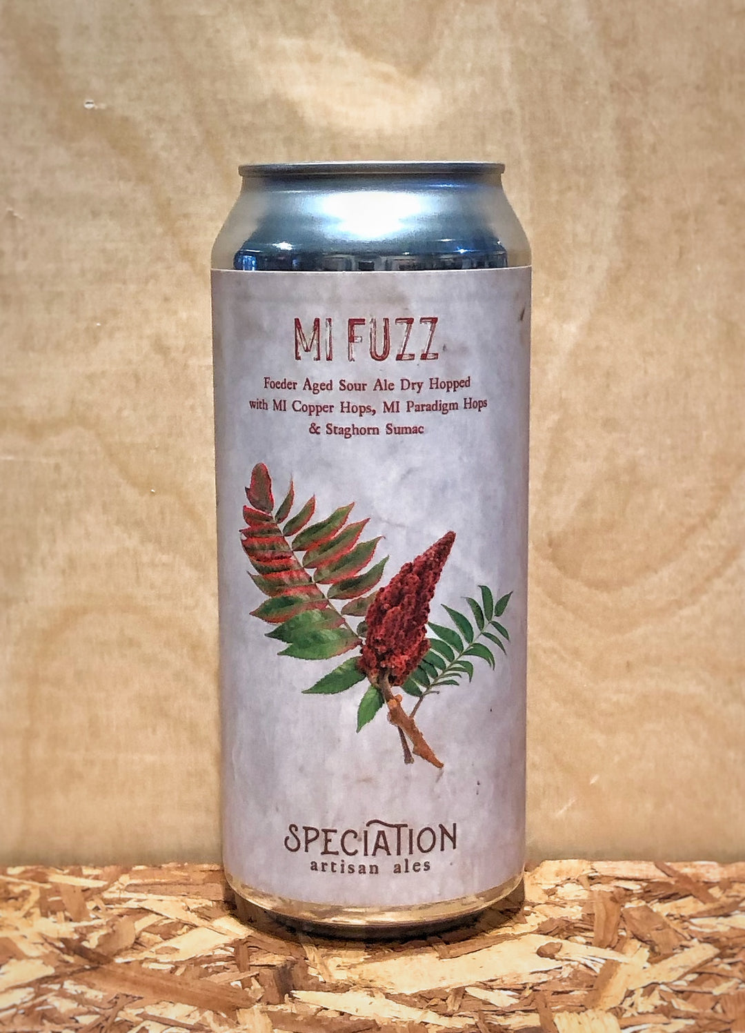 Speciation Artisan Ales 'MI Fuzz' Foeder Aged Sour Ale Dry Hopped with MI Copper Hops, MI Paradise Hops, MI Paradigm Hops, and Staghorn Sumac (Grand Rapids, MI)
